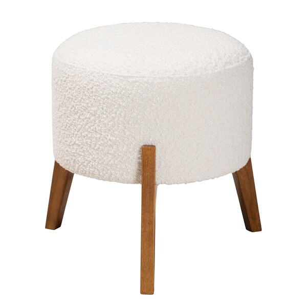 Baxton Studio Elkie Japandi Cream Boucle Fabric and Walnut Brown Finished Wood Ottoman Footstool 233-13322-ZORO - main